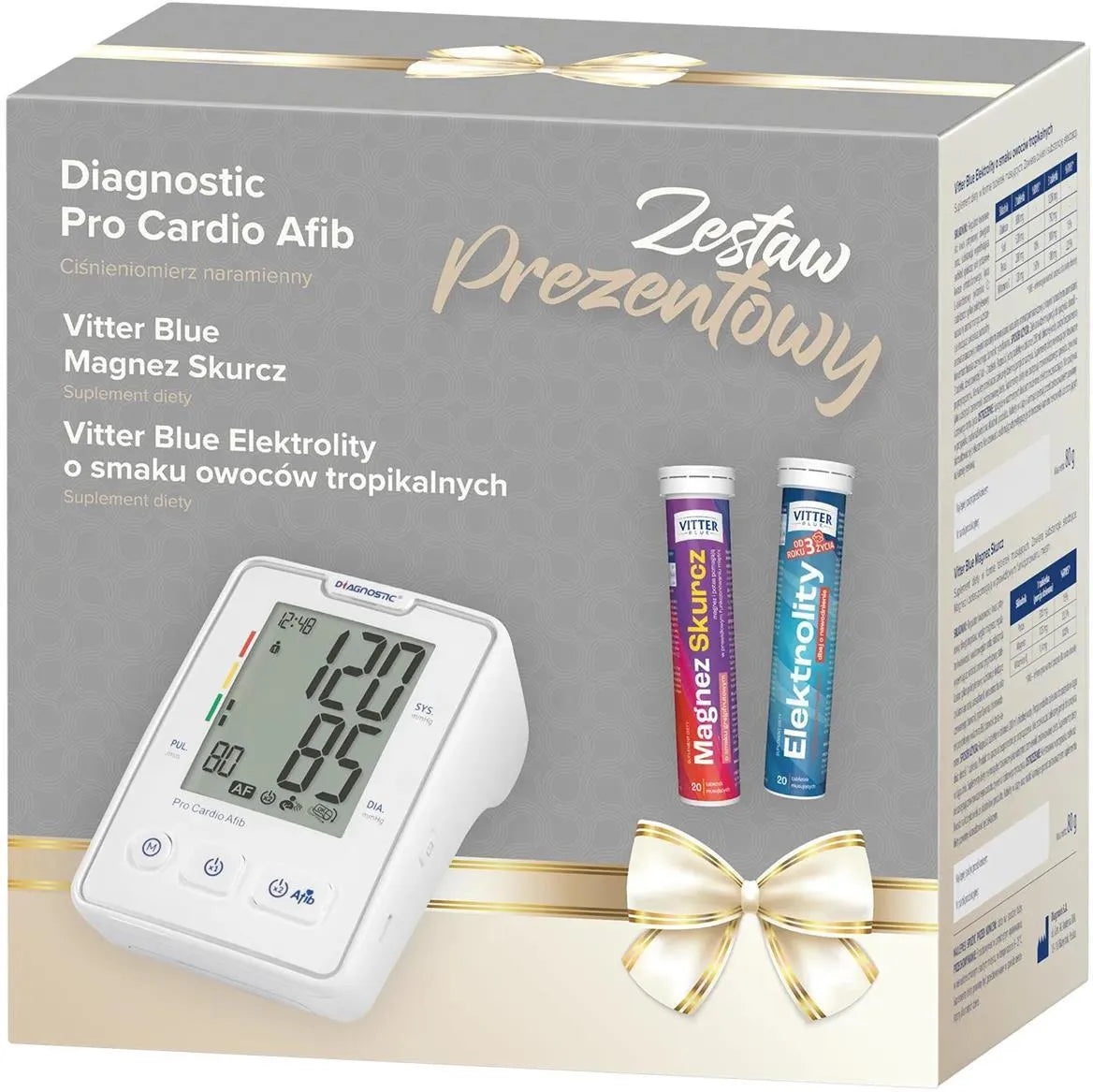 Diagnosis Zestaw Prezentowy: Ciśnieniomierz Diagnostic Pro Cardio Afib + Vitter Blue Magnez Skurcz 20 Tabl. Mus. + Vitter Blue Elektrolity 20 Tabl.